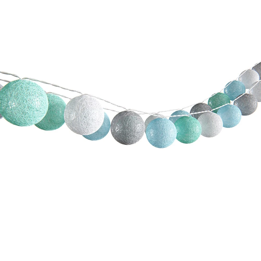 VICCO Lichterkette Cotton Balls Girlande Grau Weiß Mint-grün Hellblau 310 Cm 2 VICCO Lichterkette Cotton Balls Girlande Grau Weiß Mint-grün Hellblau 310 Cm – Bild 2