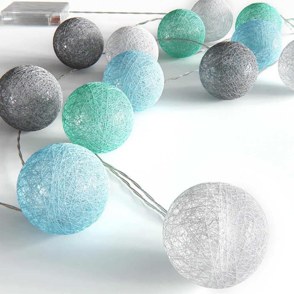 VICCO Lichterkette Cotton Balls Girlande Grau Weiß Mint-grün Hellblau 310 Cm 6 VICCO Lichterkette Cotton Balls Girlande Grau Weiß Mint-grün Hellblau 310 Cm – Bild 6