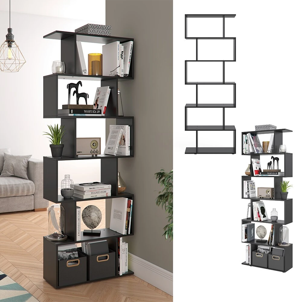 VICCO Raumteiler LEVIO 6 Fächer Schwarz Bücherregal Standregal Aktenregal Hochregal Regal 1 VICCO Raumteiler LEVIO 6 Fächer Schwarz Bücherregal Standregal Aktenregal Hochregal Regal