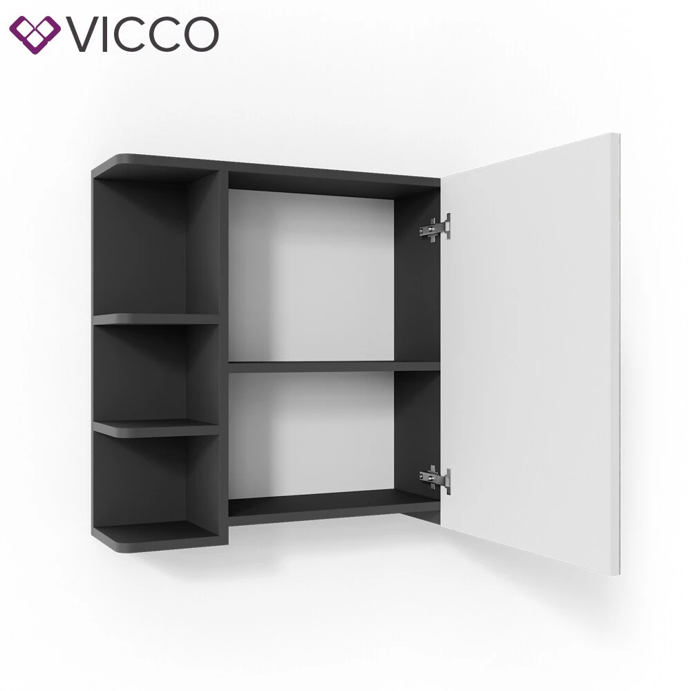 VICCO Spiegelschrank FYNN 80 X 64 Cm Anthrazit - Badezimmerspiegel Spiegel Hängespiegel Badspiegel 2 VICCO Spiegelschrank FYNN 80 X 64 Cm Anthrazit - Badezimmerspiegel Spiegel Hängespiegel Badspiegel – Bild 2