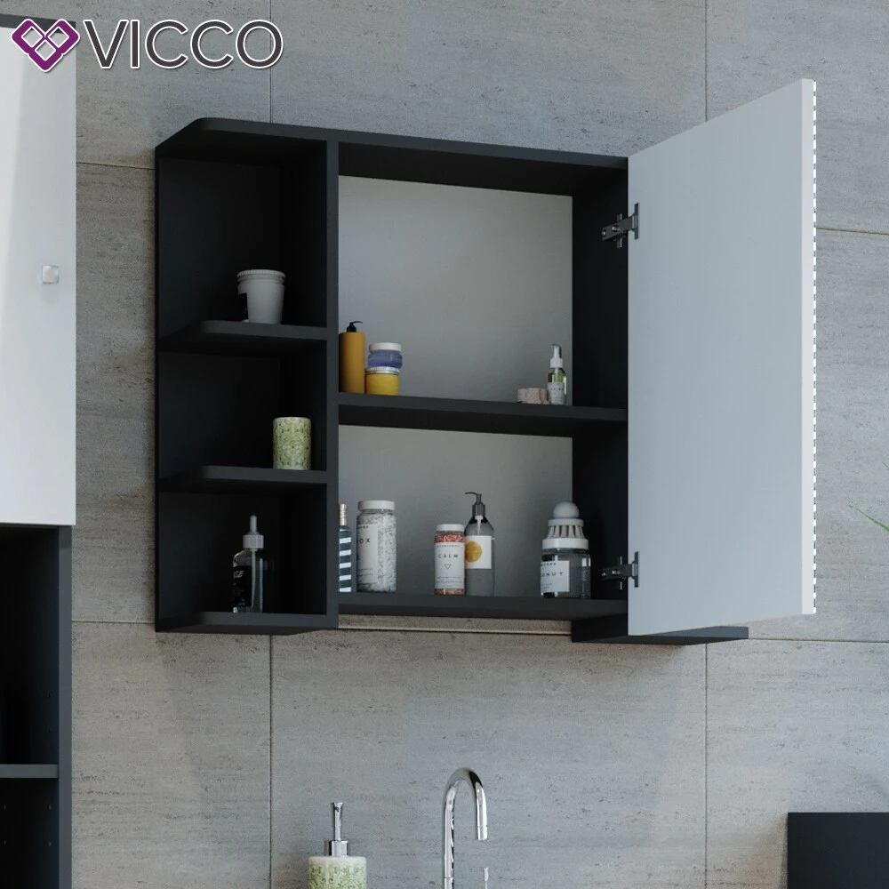 VICCO Spiegelschrank FYNN 80 X 64 Cm Anthrazit - Badezimmerspiegel Spiegel Hängespiegel Badspiegel 5 VICCO Spiegelschrank FYNN 80 X 64 Cm Anthrazit - Badezimmerspiegel Spiegel Hängespiegel Badspiegel – Bild 5
