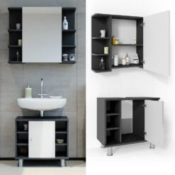 VICCO Badmöbel Set FYNN 2 Teile Anthrazit Weiß - Badezimmer Spiegel Badunterschrank Bad Badschrank