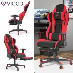 VICCO Gamingstuhl ALPHA Schwarz Rot Bürostuhl Schreibtischstuhl Drehstuhl Sport