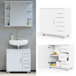 VICCO Waschbeckenunterschrank ILIAS Weiß Waschtisch Unterschrank Badezimmer