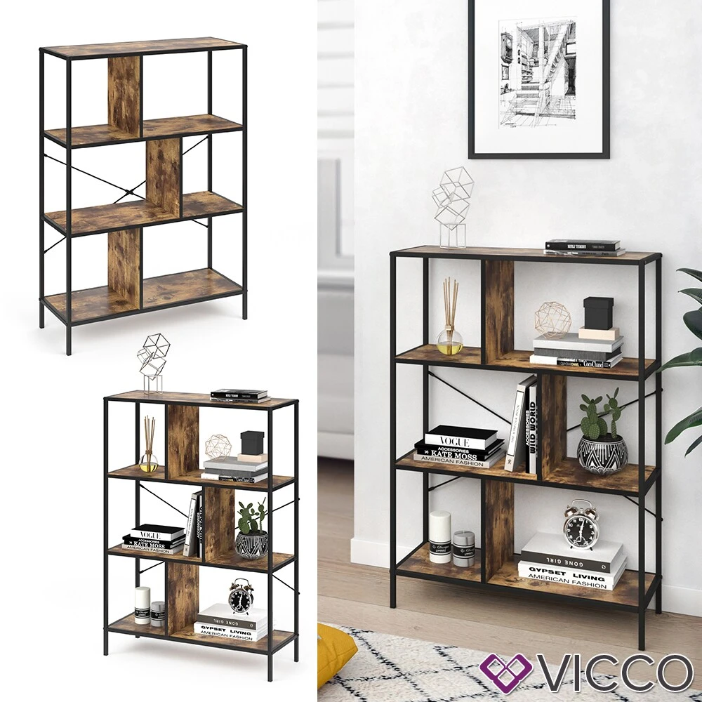 VICCO Loft Bücherregal FYRK Wandregal Standregal Aufbewahrung 113x80x30 Vintage 1 VICCO Loft Bücherregal FYRK Wandregal Standregal Aufbewahrung 113x80x30 Vintage