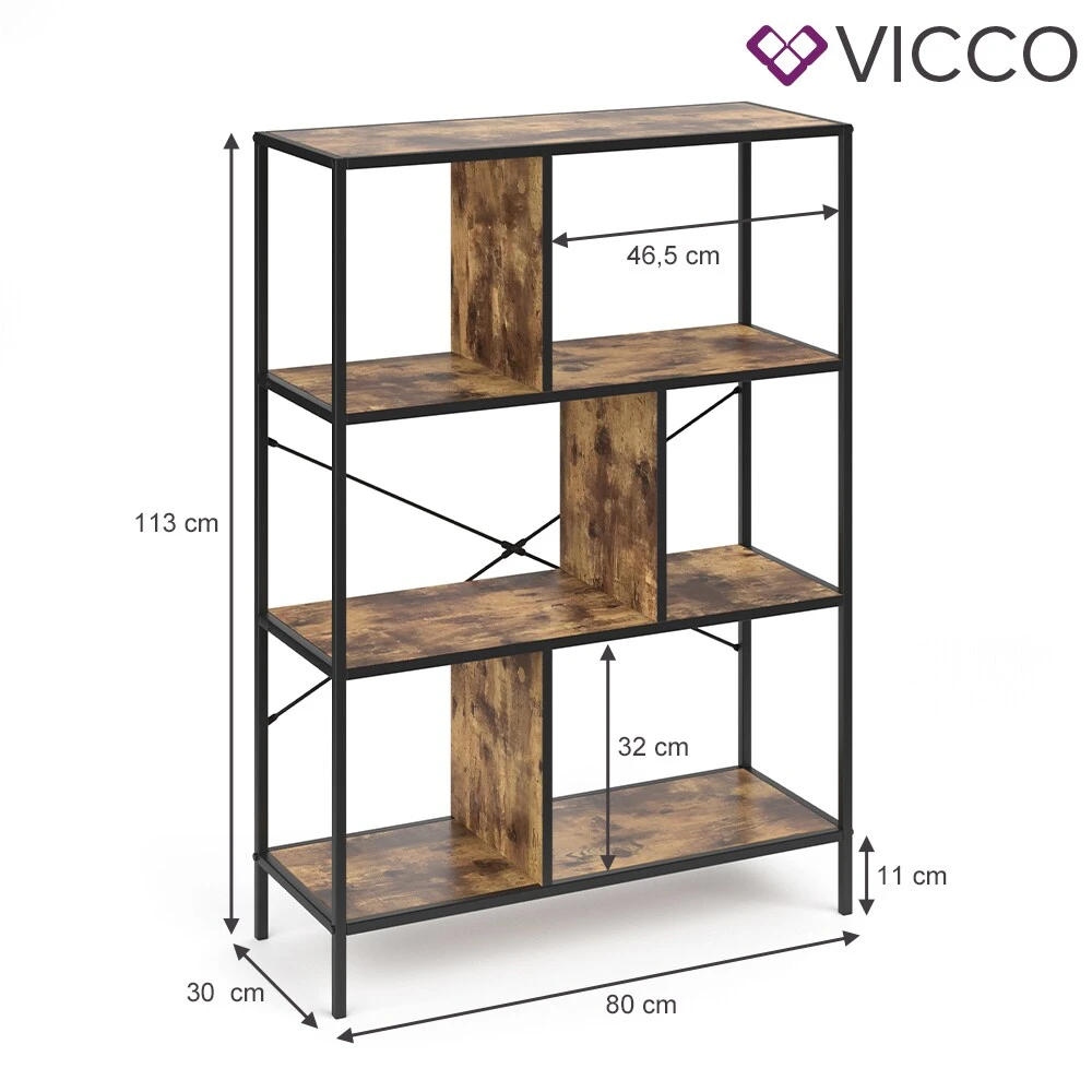 VICCO Loft Bücherregal FYRK Wandregal Standregal Aufbewahrung 113x80x30 Vintage 3 VICCO Loft Bücherregal FYRK Wandregal Standregal Aufbewahrung 113x80x30 Vintage – Bild 3