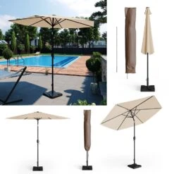 Oskar Sonnenschirm 270cm Set Beige Inkl Schutzhülle + Ständer Gartenschirm