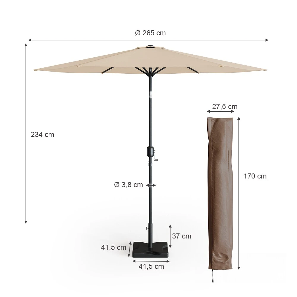 Oskar Sonnenschirm 270cm Set Beige Inkl Schutzhülle + Ständer Gartenschirm 3 Oskar Sonnenschirm 270cm Set Beige Inkl Schutzhülle + Ständer Gartenschirm – Bild 3