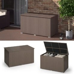 Oskar XXL Polyrattan Kissenbox 950L Auflagenbox Braun Gartenbox Gartentruhe