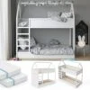 VITALISPA Hochbett Massimo Kinderbett Etagenbett Doppelstockbett Holzbett Weiß + 2 Matratzen