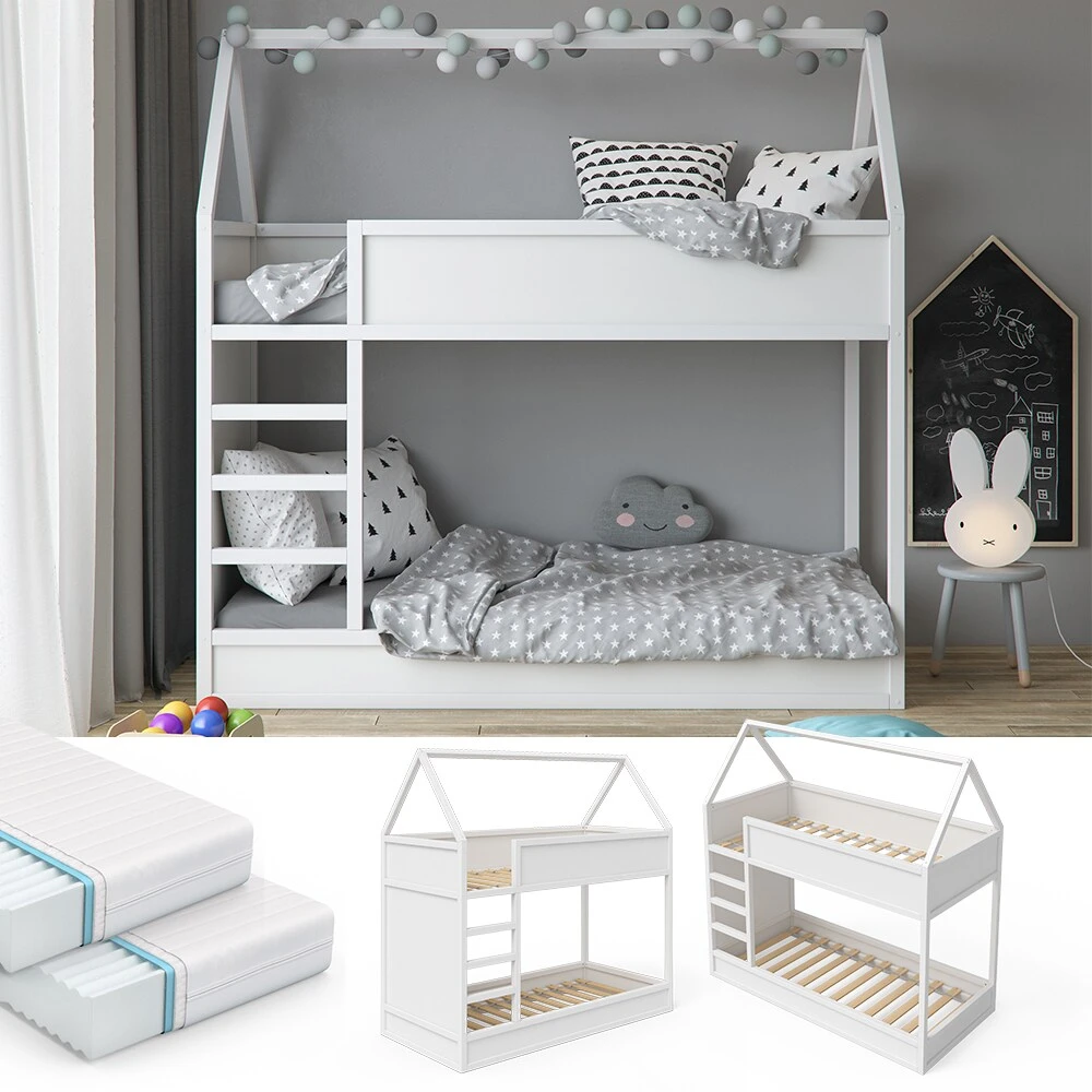 VITALISPA Hochbett Massimo Kinderbett Etagenbett Doppelstockbett Holzbett Weiß + 2 Matratzen 1 VITALISPA Hochbett Massimo Kinderbett Etagenbett Doppelstockbett Holzbett Weiß + 2 Matratzen