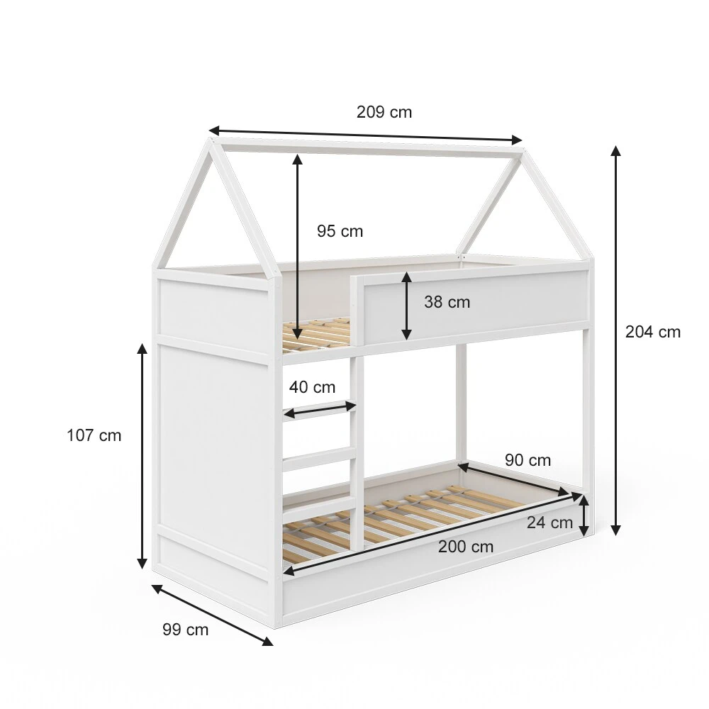 VITALISPA Hochbett Massimo Kinderbett Etagenbett Doppelstockbett Holzbett Weiß + 2 Matratzen 3 VITALISPA Hochbett Massimo Kinderbett Etagenbett Doppelstockbett Holzbett Weiß + 2 Matratzen – Bild 3