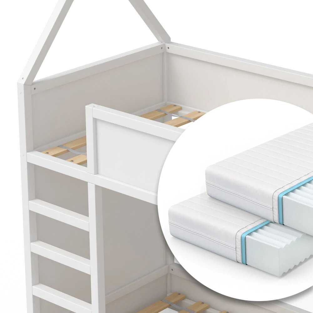 VITALISPA Hochbett Massimo Kinderbett Etagenbett Doppelstockbett Holzbett Weiß + 2 Matratzen 6 VITALISPA Hochbett Massimo Kinderbett Etagenbett Doppelstockbett Holzbett Weiß + 2 Matratzen – Bild 6