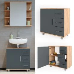 Vicco Waschtischunterschrank Ilias Badschrank Badezimmerschrank Waschbeckenunterschrank Unterstellschrank Eiche Anthrazit