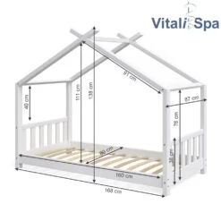 VITALISPA Kinderbett Hausbett DESIGN 80x160cm Weiß Zaun Kinder Holz Haus Hausbett Mit Matratze -OUTSUNNY Verkäufe 8600343700 32977 prod 003
