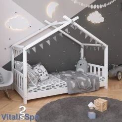 VITALISPA Kinderbett Hausbett DESIGN 80x160cm Weiß Zaun Kinder Holz Haus Hausbett Mit Matratze -OUTSUNNY Verkäufe 8600343700 32977 prod 004