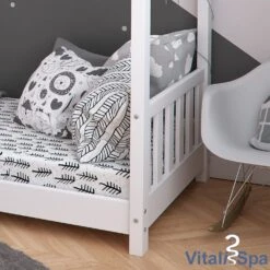 VITALISPA Kinderbett Hausbett DESIGN 80x160cm Weiß Zaun Kinder Holz Haus Hausbett Mit Matratze -OUTSUNNY Verkäufe 8600343700 32977 prod 005