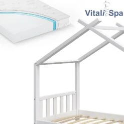 VITALISPA Kinderbett Hausbett DESIGN 80x160cm Weiß Zaun Kinder Holz Haus Hausbett Mit Matratze -OUTSUNNY Verkäufe 8600343700 32977 prod 006
