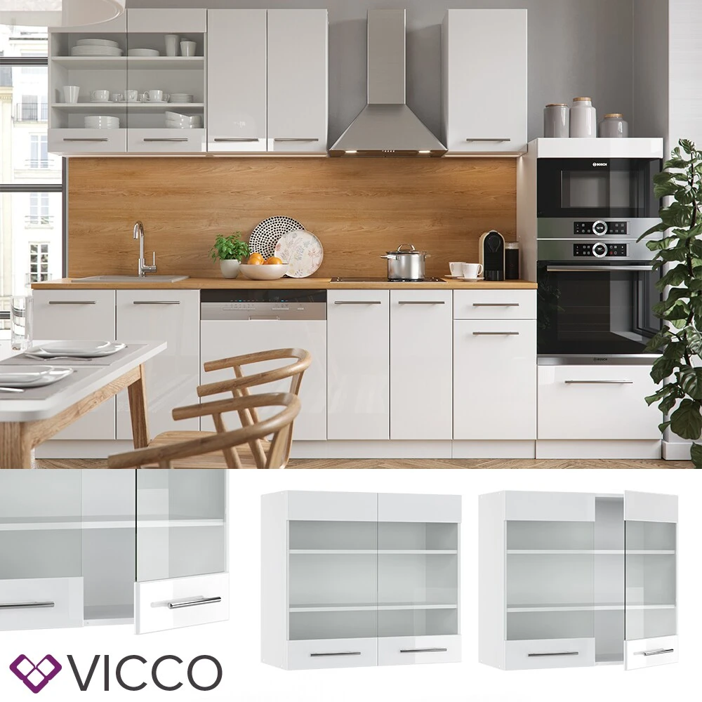VICCO Hängeglasschrank 80 Cm Weiß Küchenzeile Unterschrank Fame 1 VICCO Hängeglasschrank 80 Cm Weiß Küchenzeile Unterschrank Fame