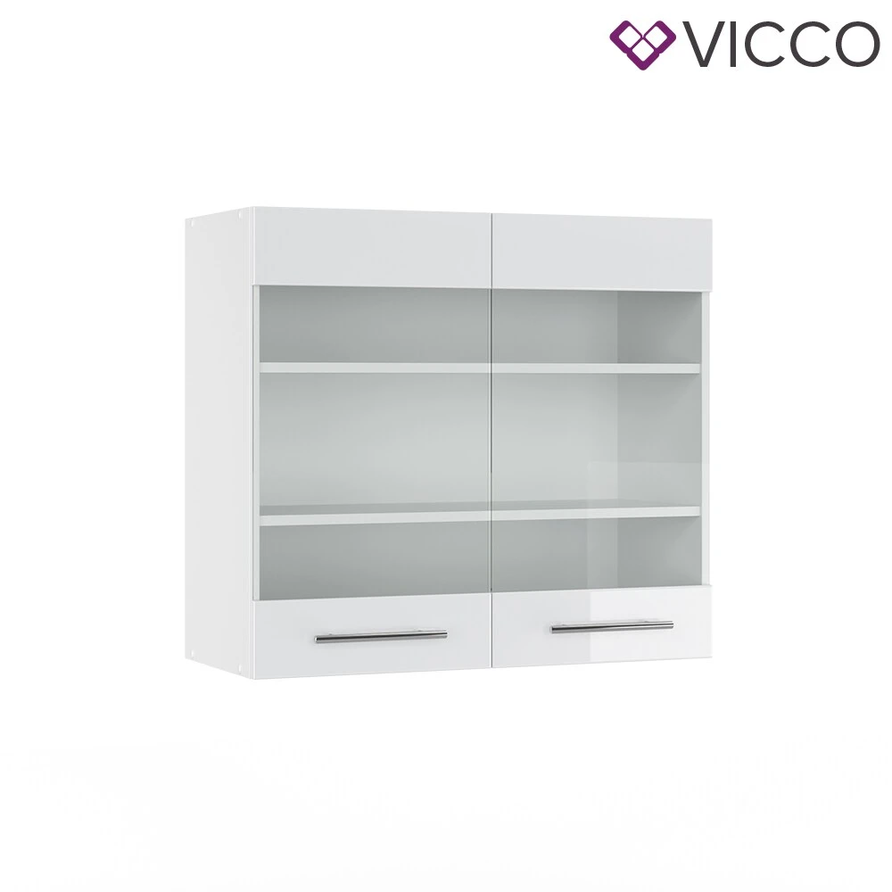 VICCO Hängeglasschrank 80 Cm Weiß Küchenzeile Unterschrank Fame 2 VICCO Hängeglasschrank 80 Cm Weiß Küchenzeile Unterschrank Fame – Bild 2