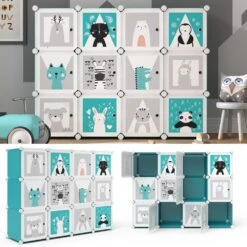 Vicco Kleiderschrank Andy Kinder Blau Modular 12 Fächer Kleiderstange Steckregal