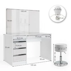 Vicco Schminktisch Sherry Weiß Mit LED-Beleuchtung Spiegel Hocker Frisiertisch -OUTSUNNY Verkäufe 8600343700 33954 prod 003