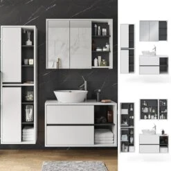 Vicco Badmöbel Set Viola Weiß Spiegelschrank Hochschrank Waschtischunterschrank