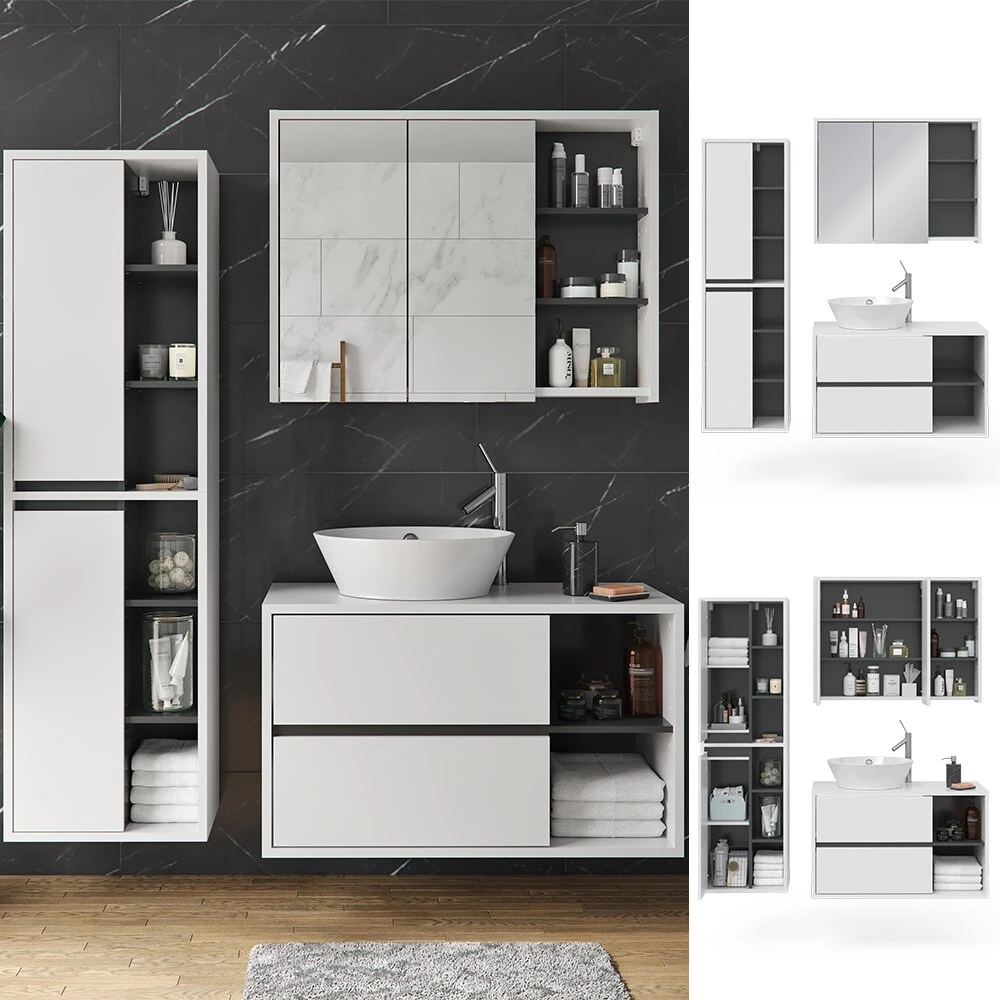 Vicco Badmöbel Set Viola Weiß Spiegelschrank Hochschrank Waschtischunterschrank 1 Vicco Badmöbel Set Viola Weiß Spiegelschrank Hochschrank Waschtischunterschrank