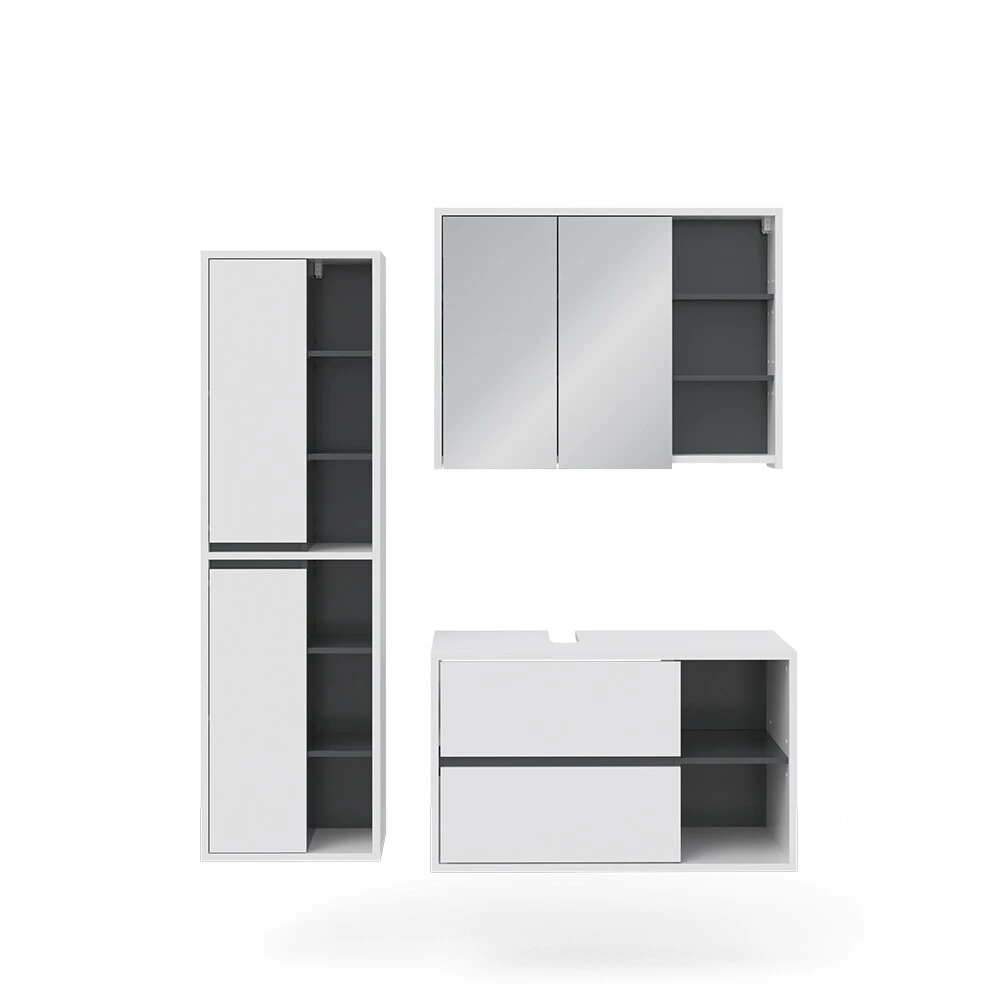 Vicco Badmöbel Set Viola Weiß Spiegelschrank Hochschrank Waschtischunterschrank 2 Vicco Badmöbel Set Viola Weiß Spiegelschrank Hochschrank Waschtischunterschrank – Bild 2
