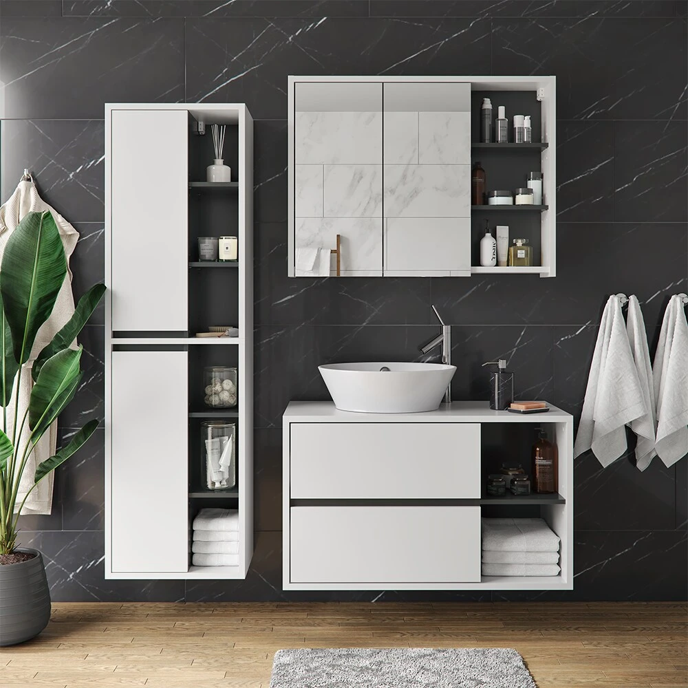 Vicco Badmöbel Set Viola Weiß Spiegelschrank Hochschrank Waschtischunterschrank 4 Vicco Badmöbel Set Viola Weiß Spiegelschrank Hochschrank Waschtischunterschrank – Bild 4