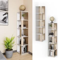 Vicco Eckregal Lio Sonoma-weiß Standregal Bücherregal Wandregal Raumteiler 5 Ebenen