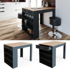 VICCO Bartisch REPOSE Tresen Tisch Regal Bistrotisch Schublade Eiche Anthrazit