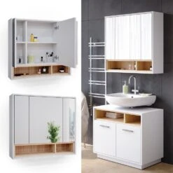 Vicco Spiegelschrank Badschrank Badspiegel 80cm Badmöbel Beatrice 3-türig Ablage