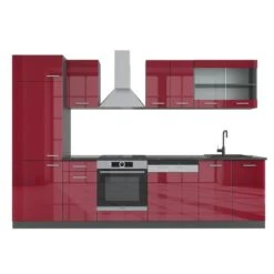 VICCO KÜCHE R-LINE 300 CM KÜCHENZEILE KÜCHENBLOCK EINBAUKÜCHE ANTHRAZIT BORDEAUX HOCHGLANZ