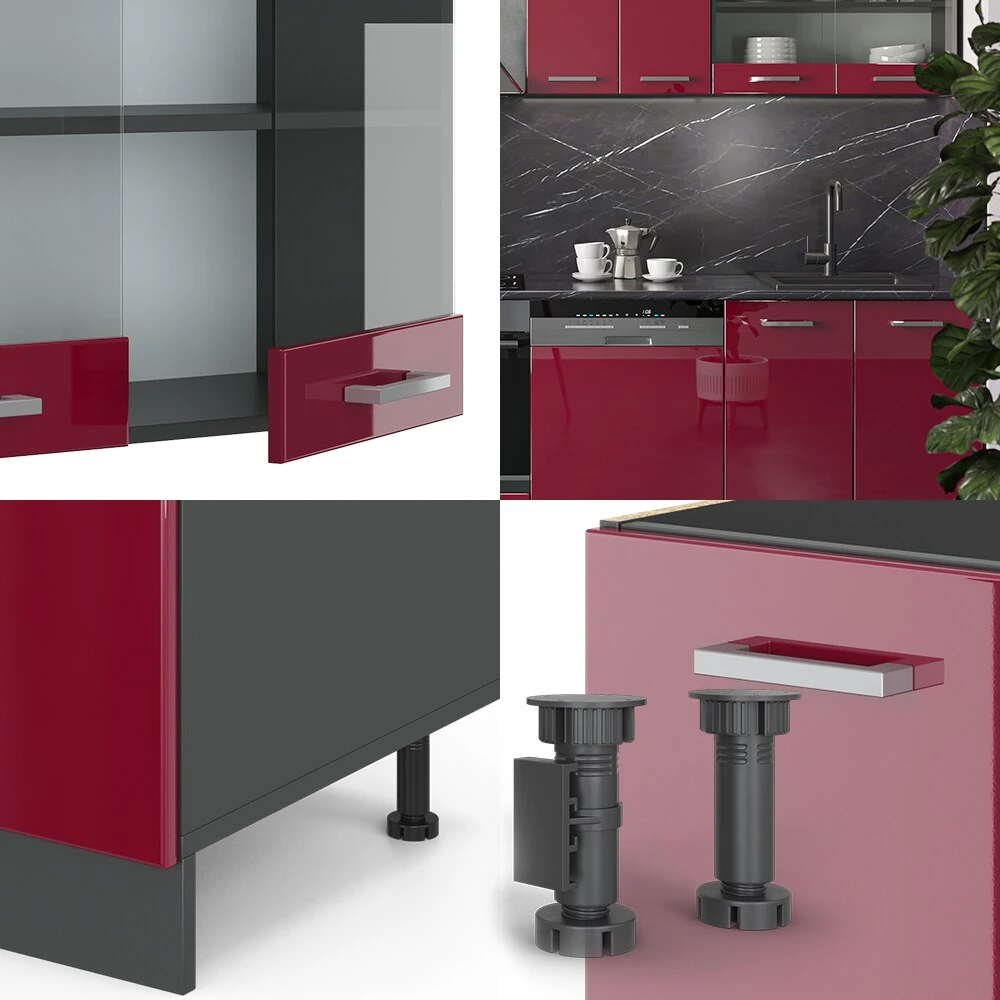 VICCO KÜCHE R-LINE 300 CM KÜCHENZEILE KÜCHENBLOCK EINBAUKÜCHE ANTHRAZIT BORDEAUX HOCHGLANZ 5 VICCO KÜCHE R-LINE 300 CM KÜCHENZEILE KÜCHENBLOCK EINBAUKÜCHE ANTHRAZIT BORDEAUX HOCHGLANZ – Bild 5