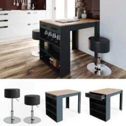 VICCO Bartisch REPOSE Tresen Tisch Hocker Bistrotisch Schublade Eiche Anthrazit