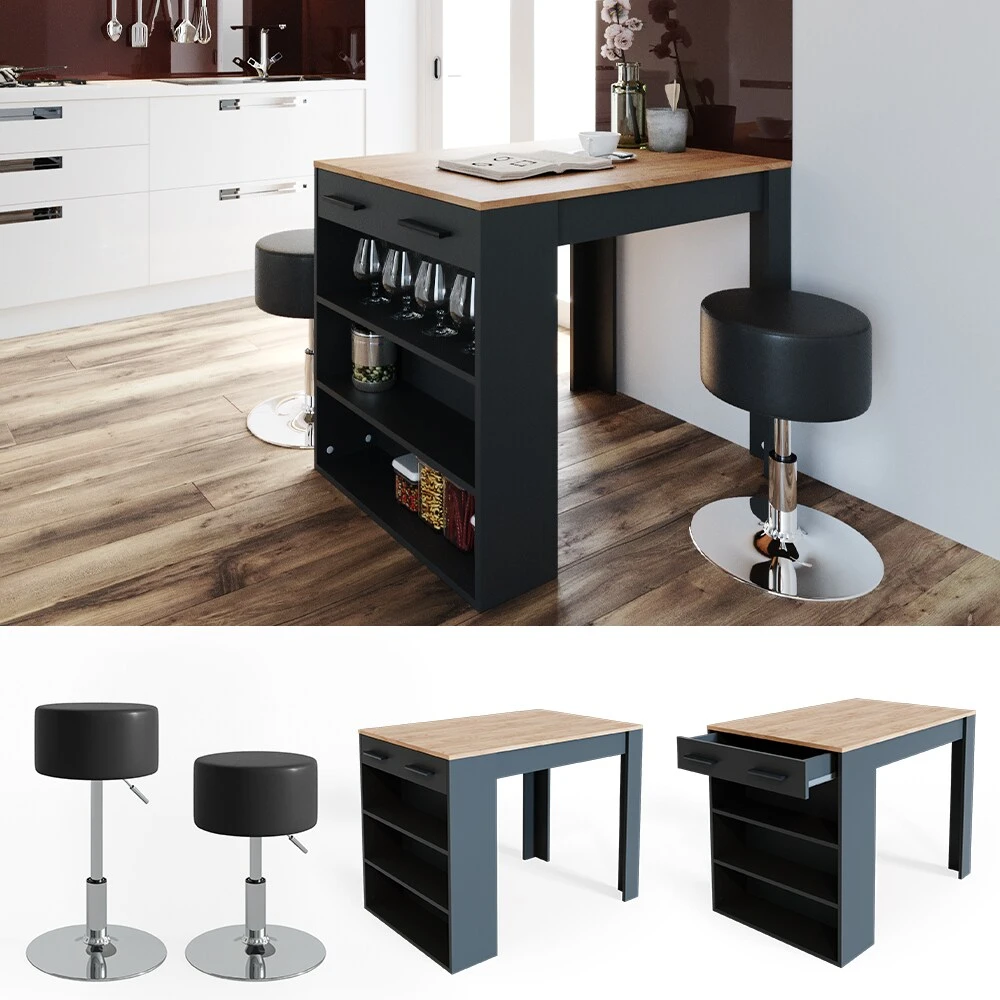 VICCO Bartisch REPOSE Tresen Tisch Hocker Bistrotisch Schublade Eiche Anthrazit 1 VICCO Bartisch REPOSE Tresen Tisch Hocker Bistrotisch Schublade Eiche Anthrazit