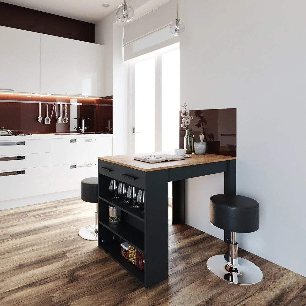 VICCO Bartisch REPOSE Tresen Tisch Hocker Bistrotisch Schublade Eiche Anthrazit 4 VICCO Bartisch REPOSE Tresen Tisch Hocker Bistrotisch Schublade Eiche Anthrazit – Bild 4