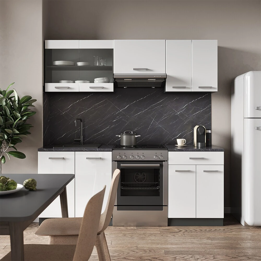 Vicco KÜCHE R-LINE 200CM KÜCHENZEILE KÜCHENBLOCK EINBAU Anthrazit Weiß Hochglanz 4 Vicco KÜCHE R-LINE 200CM KÜCHENZEILE KÜCHENBLOCK EINBAU Anthrazit Weiß Hochglanz – Bild 4