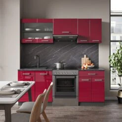 Vicco KÜCHE R-LINE 200CM KÜCHENZEILE KÜCHENBLOCK EINBAU Anthrazit Bordeaux Hochglanz -OUTSUNNY Verkäufe 8600343700 35000 prod 004