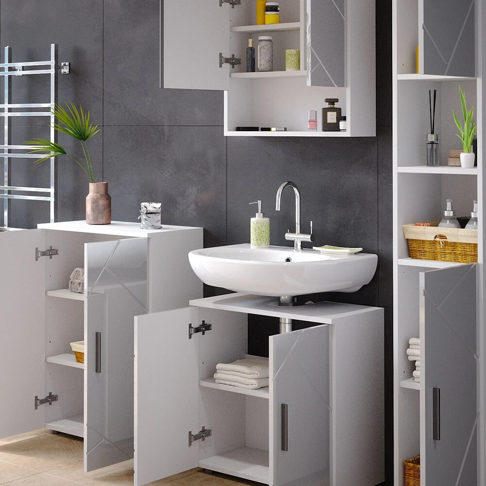 Vicco Badmöbel Set Spiegelschrank Hochschrank Unterschrank Irma Weiss Kommode 5 Vicco Badmöbel Set Spiegelschrank Hochschrank Unterschrank Irma Weiss Kommode – Bild 5