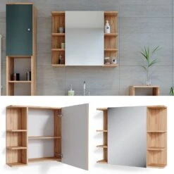 Vicco Spiegelschrank Badspiegel Wandspiegel Fynn Eiche Grün Spiegel Badmöbel