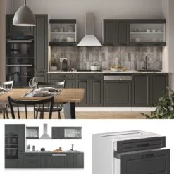 Vicco Küchenzeile Küchenblock Einbauküche R-Line 350 Cm Landhaus Weiß Anthrazit Küche