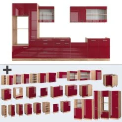 Vicco Küchenzeile Küchenblock Einbauküche R-Line 350 Cm Eiche Bordeaux Hochglanz Küche -OUTSUNNY Verkäufe 8600343700 37663 prod 006