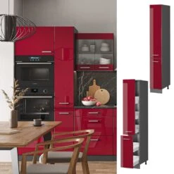 Vicco Apothekerhochschrank Küchenschrank Küchenzeile R-Line 30 Cm Anthrazit Bordeaux