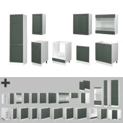 Vicco Küchenzeile Küchenblock Einbauküche Fame-Line Landhaus Weiß Grün Gold 300 Cm Schubunterschrank Herdumbauschrank Spülenunterschrank Hängeschrank Kühlumbauschrank Geschirrspülerblende -OUTSUNNY Verkäufe 8600343700 38038 prod 006