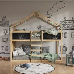VitaliSpa Kinderstockbett Doppelstockbett Etagenbett Merlin Natur Anthrazit Modern 208x203 Cm Kinderzimmer Rausfallschutz Massivholz Lattenrost -OUTSUNNY Verkäufe 8600343700 38085 prod 004