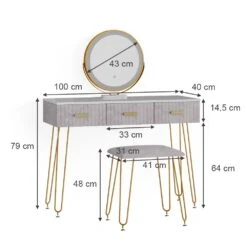 Vicco Schminktisch Frisiertisch Schminkkommode Layla Weiß Grau LED-Spiegel Design-Hocker 100x79 Cm Modern Schlafzimmer Kommode Schublade Ablage Aufbewahrung Touch-Switch Kosmetiktisch Make-Up-Tisch -OUTSUNNY Verkäufe 8600343700 38504 prod 003