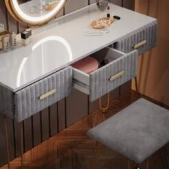 Vicco Schminktisch Frisiertisch Schminkkommode Layla Weiß Grau LED-Spiegel Design-Hocker 100x79 Cm Modern Schlafzimmer Kommode Schublade Ablage Aufbewahrung Touch-Switch Kosmetiktisch Make-Up-Tisch -OUTSUNNY Verkäufe 8600343700 38504 prod 005