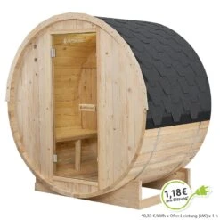 Artsauna Fasssauna Spitzbergen M - 2 Personen, 3,6 KW Ofen, Zubehör - Fichtenholz Sauna Ø 180x120 Cm